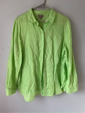 J. Jill Lime Green Linen Button Up Shirt Long Sleeve Hippie Boho Size L